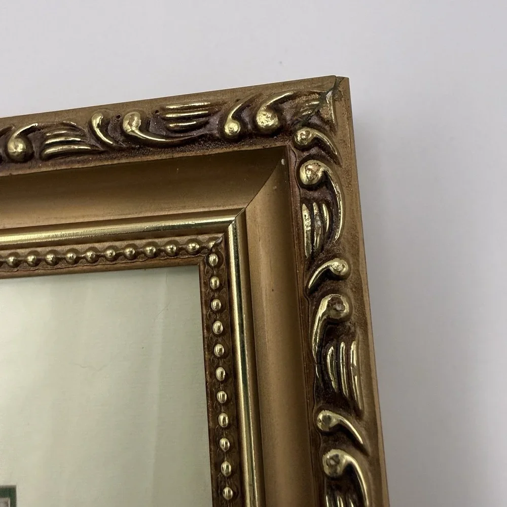 Lot 2 Floral Needlepoint Gold Matte Frame Cross Stitch Pair Hanging Cottagecore